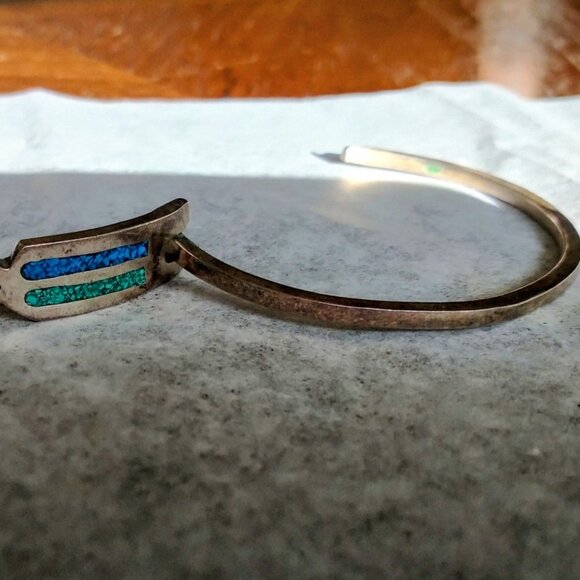 VINTAGE HAND MADE TRIBAL HINGED BRACELE MADE IN ALPACA MEXICO - Picture 6 of 8